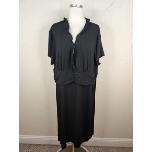 Silhouettes Ruffled Dress Stretch Jersey Knit Hi Low Short Sleeve NEW